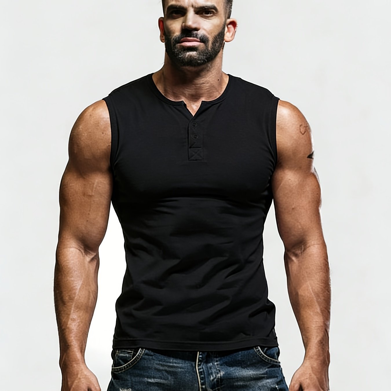 TEMU Joshmei Obm Men's Slim-fit Button-up Vest, Quick-drying, Breathable, For Sports And Casual Wear, Vintage Versatile Sleeveless Top