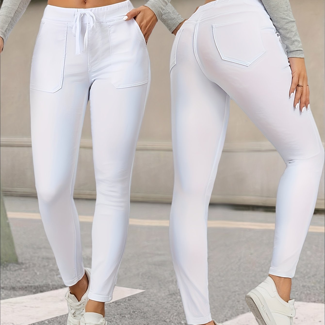 Fashionable Versatile Drawstring Women's Skinny Pants