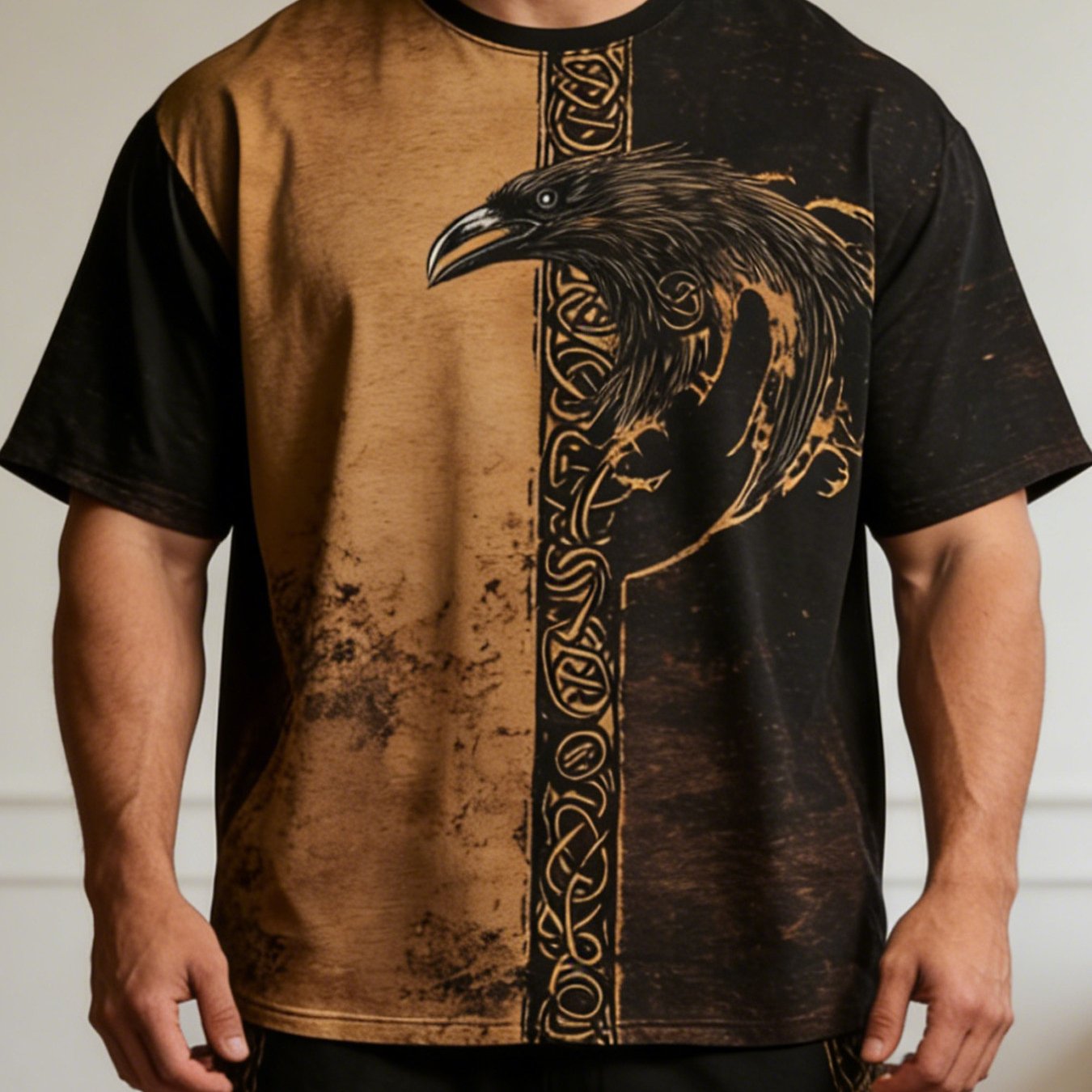 TEMU [printed Design - Not Textured] Plus Size [printed Design - Not Textured] Viking Celtic Knot Men's T-shirt, Nordic Mythology Retro Hardcore