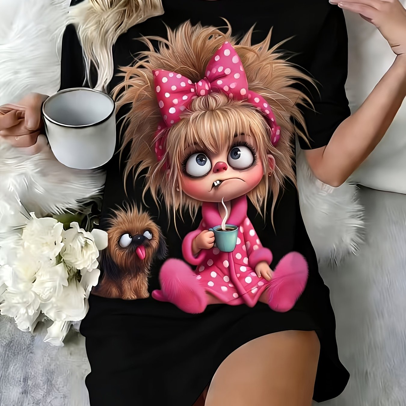 Women' Cute And Puppy Round T-shirt Dress -