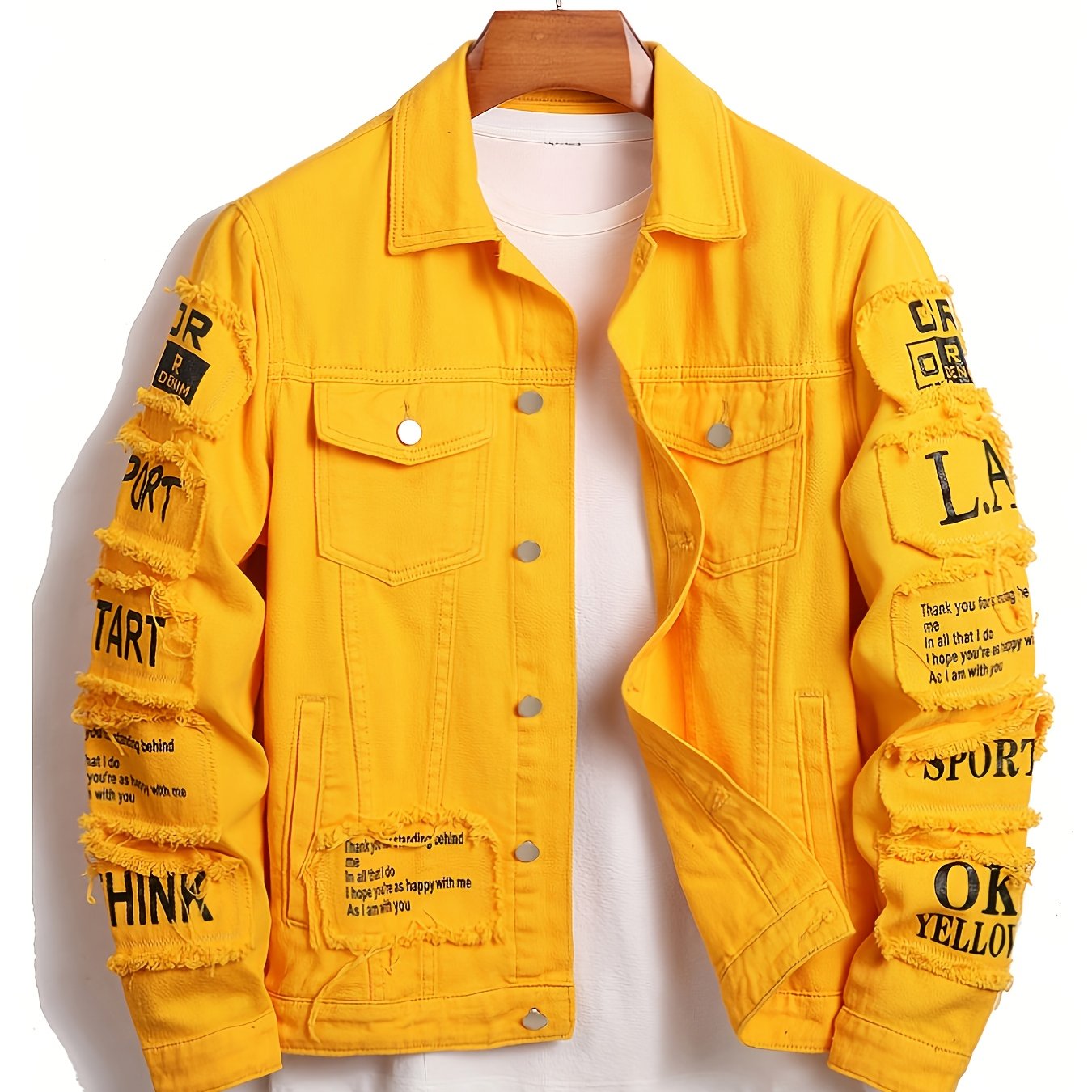 TEMU [hme] Street Men's Denim Jacket, Three-dimensional Cut And Loose Fit, Fashionable And Design, Full Of Retro Street Style, Open Front, Single-row