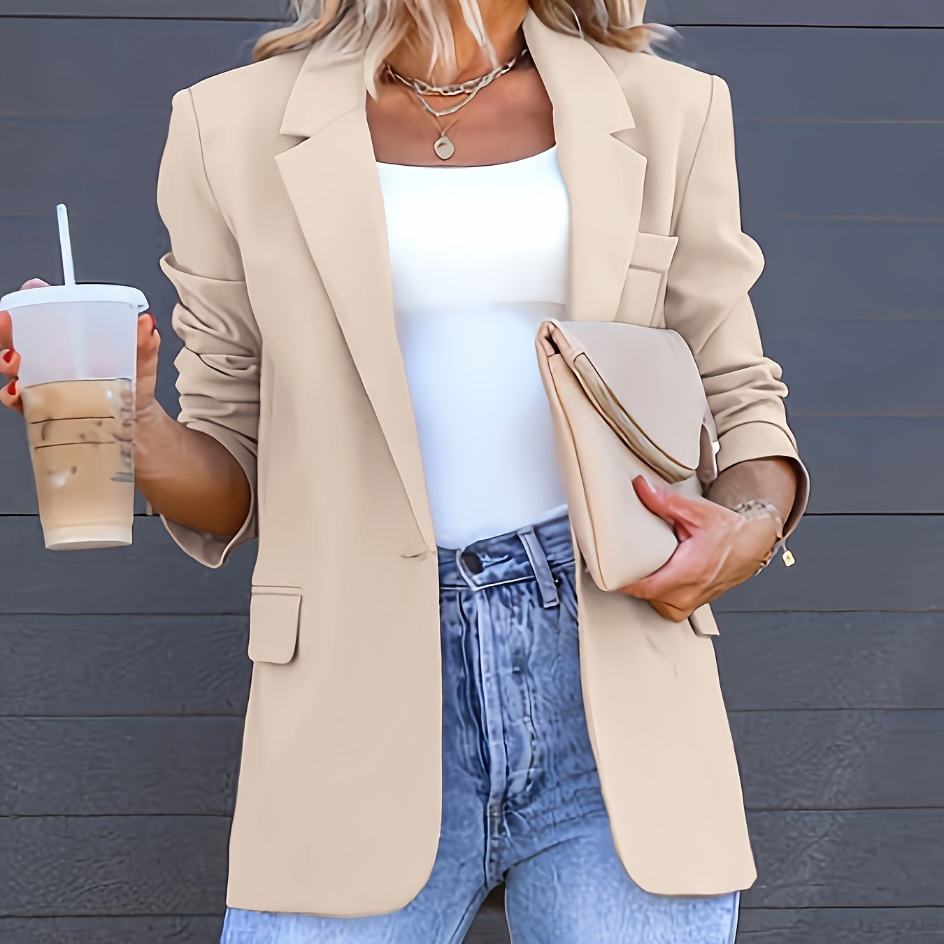 Fashionable Women's Elegant Blazer, Stylish Casual Solid Color Lapel Suit Jacket
