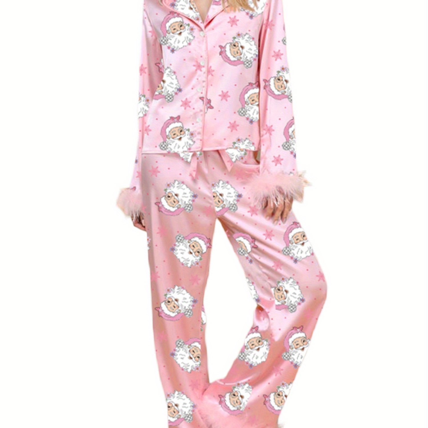 TEMU Women's Christmas Pajamas Lounge Set With Santa/christmas Tree/boots Print Shirts Tops And Pants 2pcs Loungewear Outfits