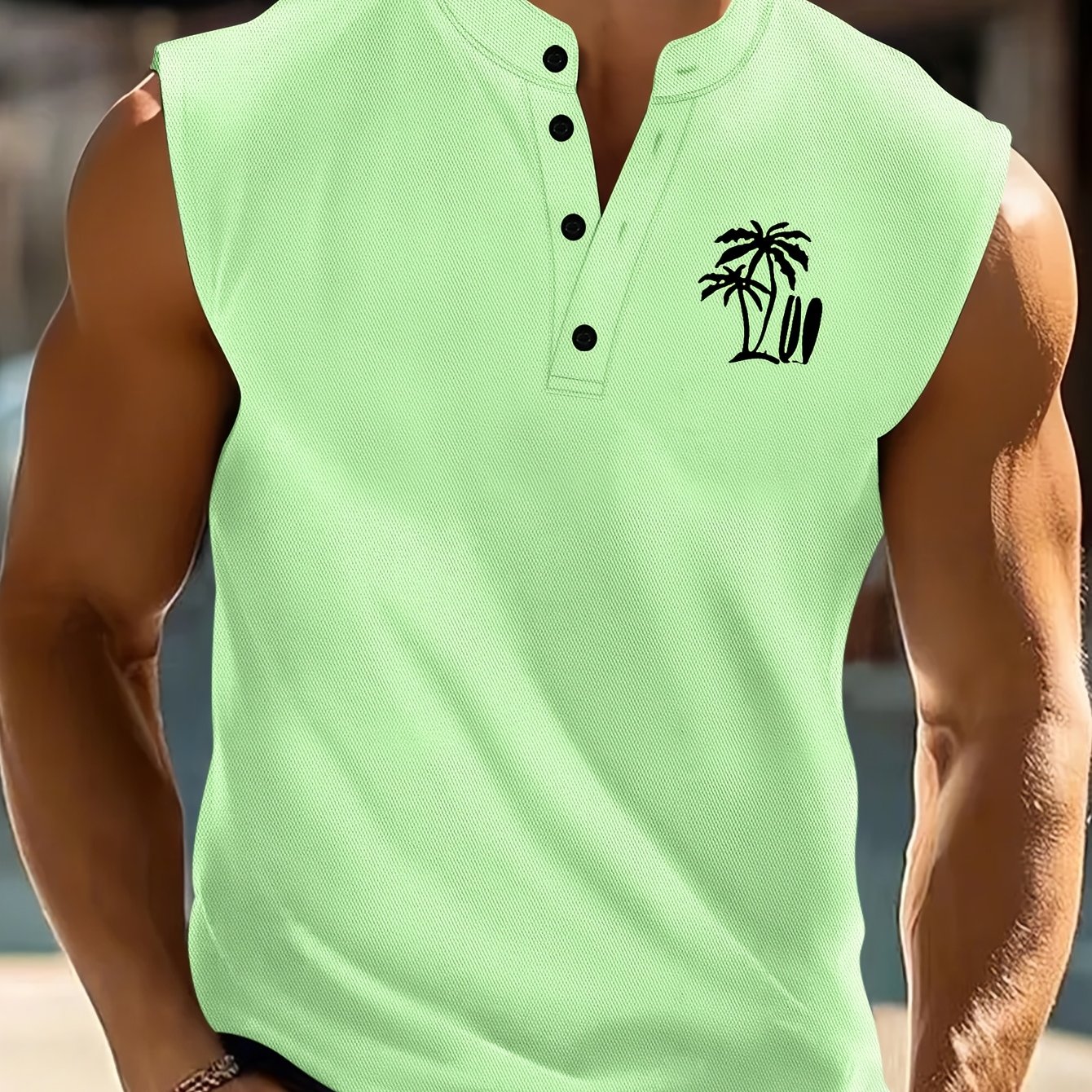 E-shop Sommer Neues Herren Henley-Shirt, Schnelltrocknendes Atmungsaktives Sportshirt mit Einzigartigem Musterdruck, Ärmelloses Lauf- und
