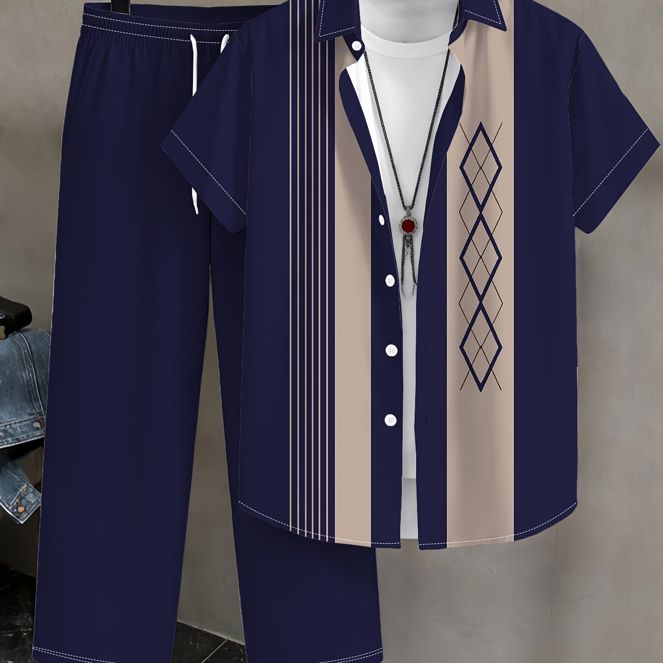 TEMU Men's Stylish Casual Outfit (two-piece Set Including Top And Pants)