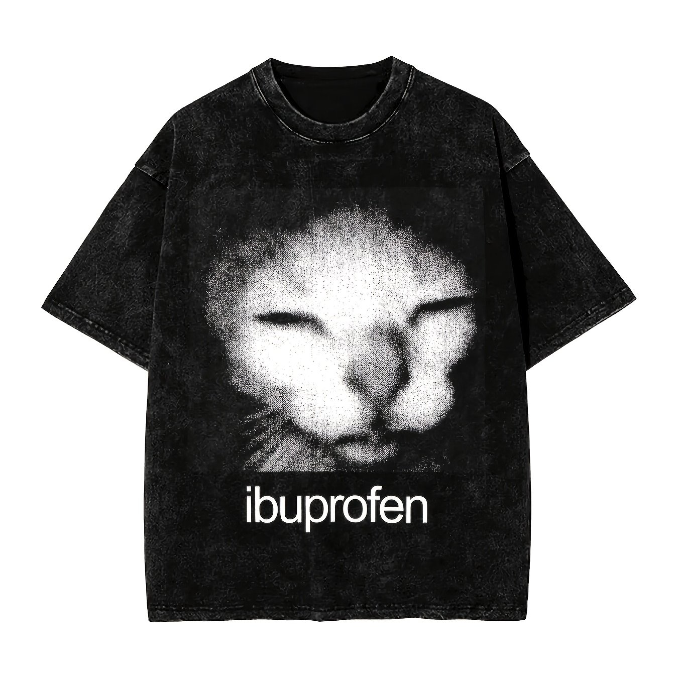 TEMU Men' & Women' Funny Cat Meme T-shirt - Medication-themed Humor Vintage Streetwear Crew Neck Tee With Tablet Print, Loose Fit Suitable For Casual