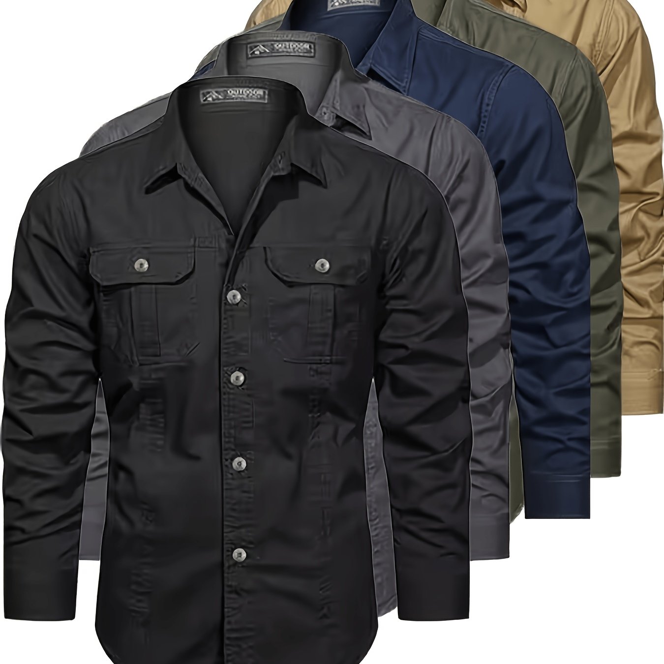 TEMU 5pcs Spring And Autumn Multi-pocket Long-sleeve Casual Outdoor Shirt Overalls