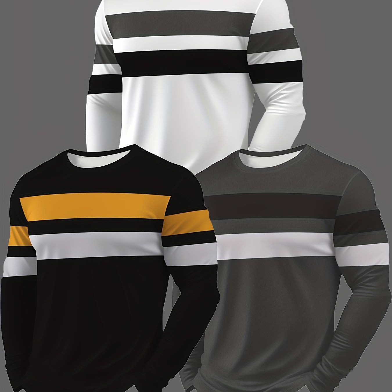Image of Three-pc Men's Fashion Casual Crew Neck Long Sleeve