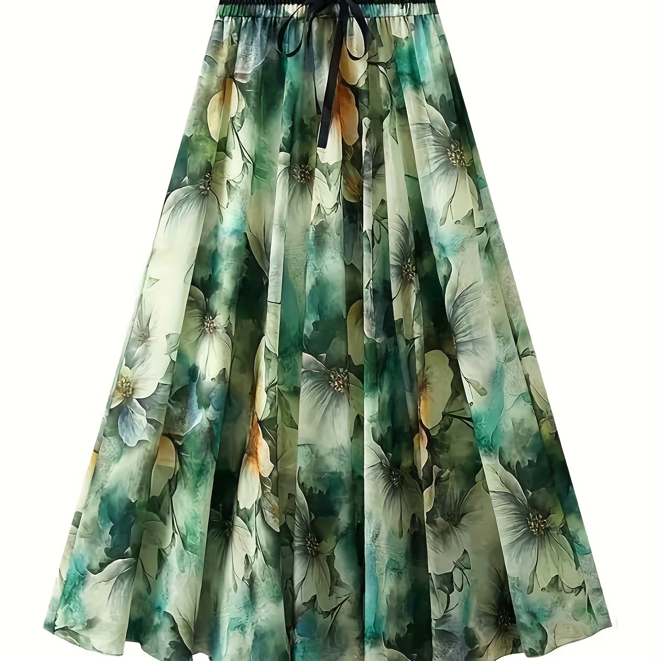 Image of Chiffon Skirt Women's High Waist Slim Mid-length Spliced A-line Skirt Printed Long Skirt
