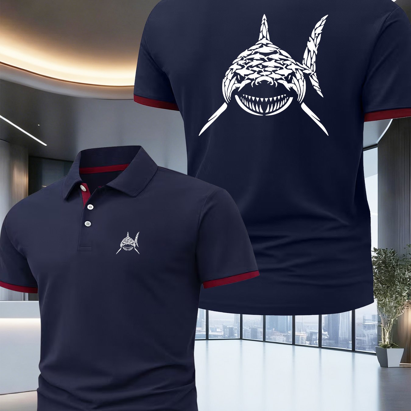 TEMU Men's Summer Fashion Lapel Shirt With Elements, Lapel Golf Collar, Comfortable Fabric, Casual, Stylish, Versatile, And Comfortable Shirt