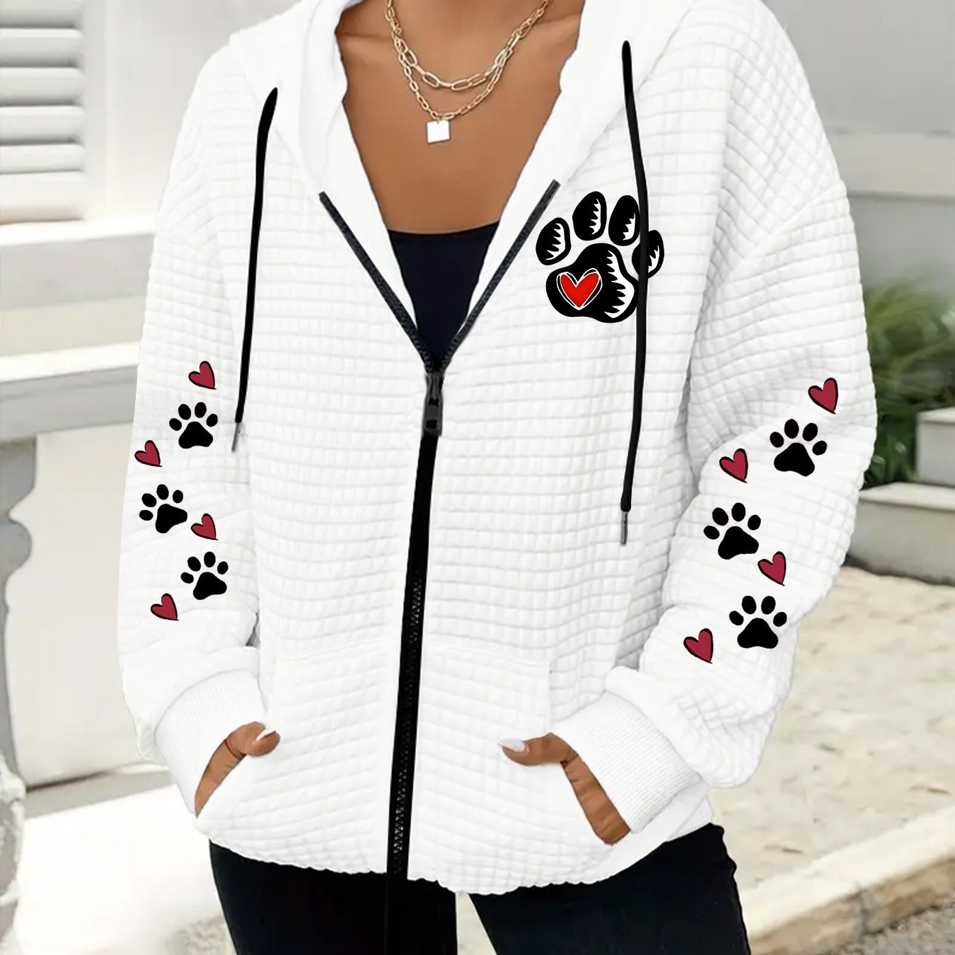 TEMU Plus Size, New Plus Size Women's Jacket Hoodie, Plus Size Women's Fashion Waffle Hooded Sweatshirt Jacket, Hoodie With Pockets, Casual Zip-up