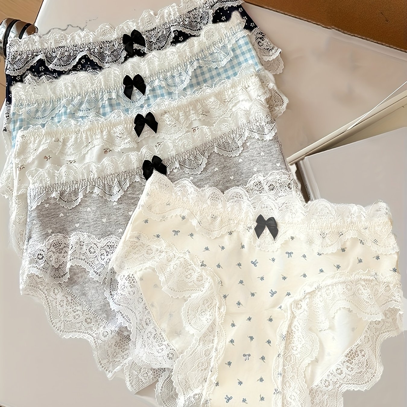 5-pack Cute Lace Trim Bowknot Small Floral ' Briefs Women' Panties