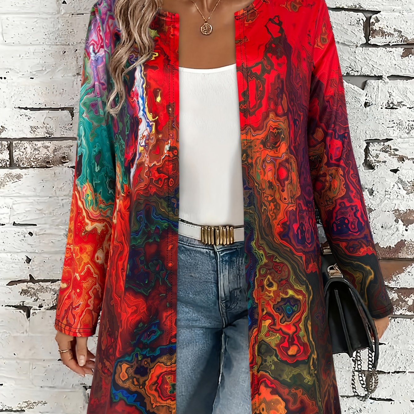 Image of Spring/autumn New Women's Loose Buttonless Cardigan With Multicolor Print, Lightweight Breathable Casual Versatile Long Sleeve Cardigan