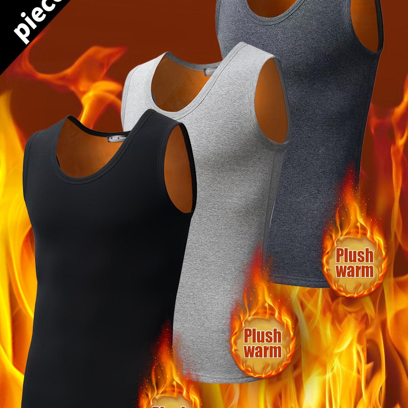 TEMU 3 pièces Gilet Thermique Homme, Doublure Épaisse Coupe Slim, Sous-vêtement Sportif Chaud et Coupe-vent Doré pour Extérieur, Randonnée, Maison et