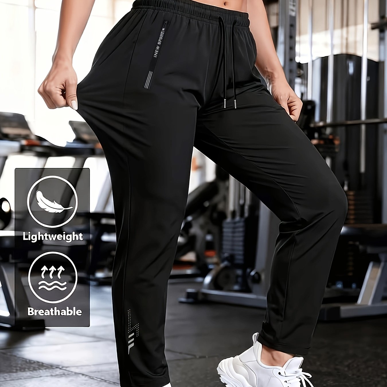 TEMU Women's 2026 New Quick-dry Casual Pants, Loose Fit, Fabric, Breathable Outdoor Sports Straight-leg Long Pants With Lightning Pattern Print