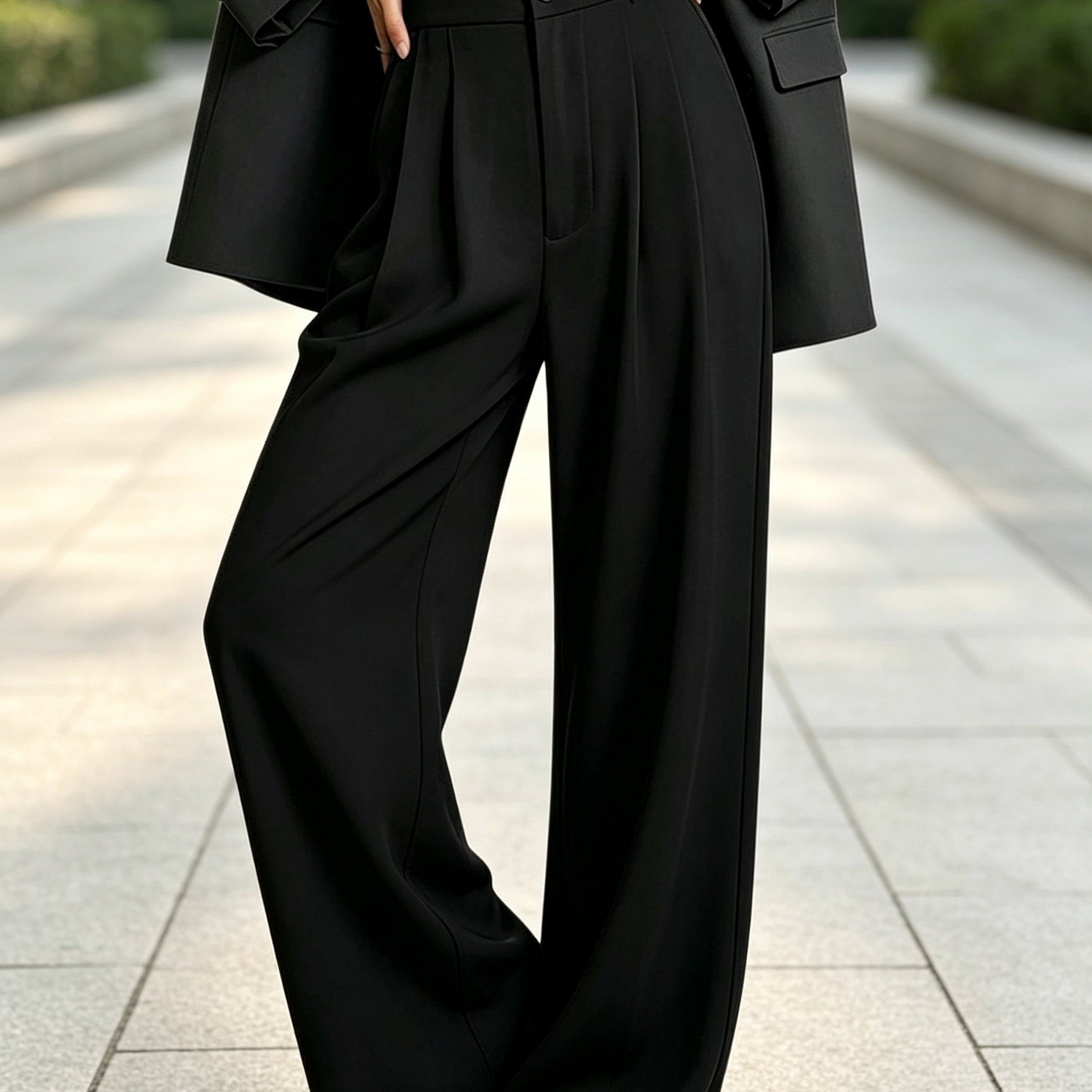TEMU Pantalon de costume large taille haute décontracté pour femmes, pantalon droit élégant de couleur unie avec fermeture éclair à bouton, bas