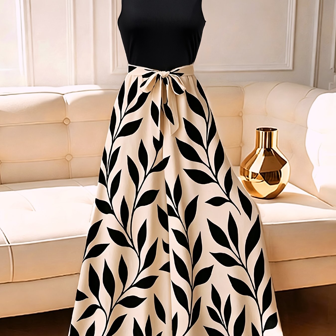 TEMU Women's Waist-cinching Elegant Long Dress, Summer Sleeveless Long Dress For Covering , Light Luxury High-end Feel Commuter Long Dress, Light