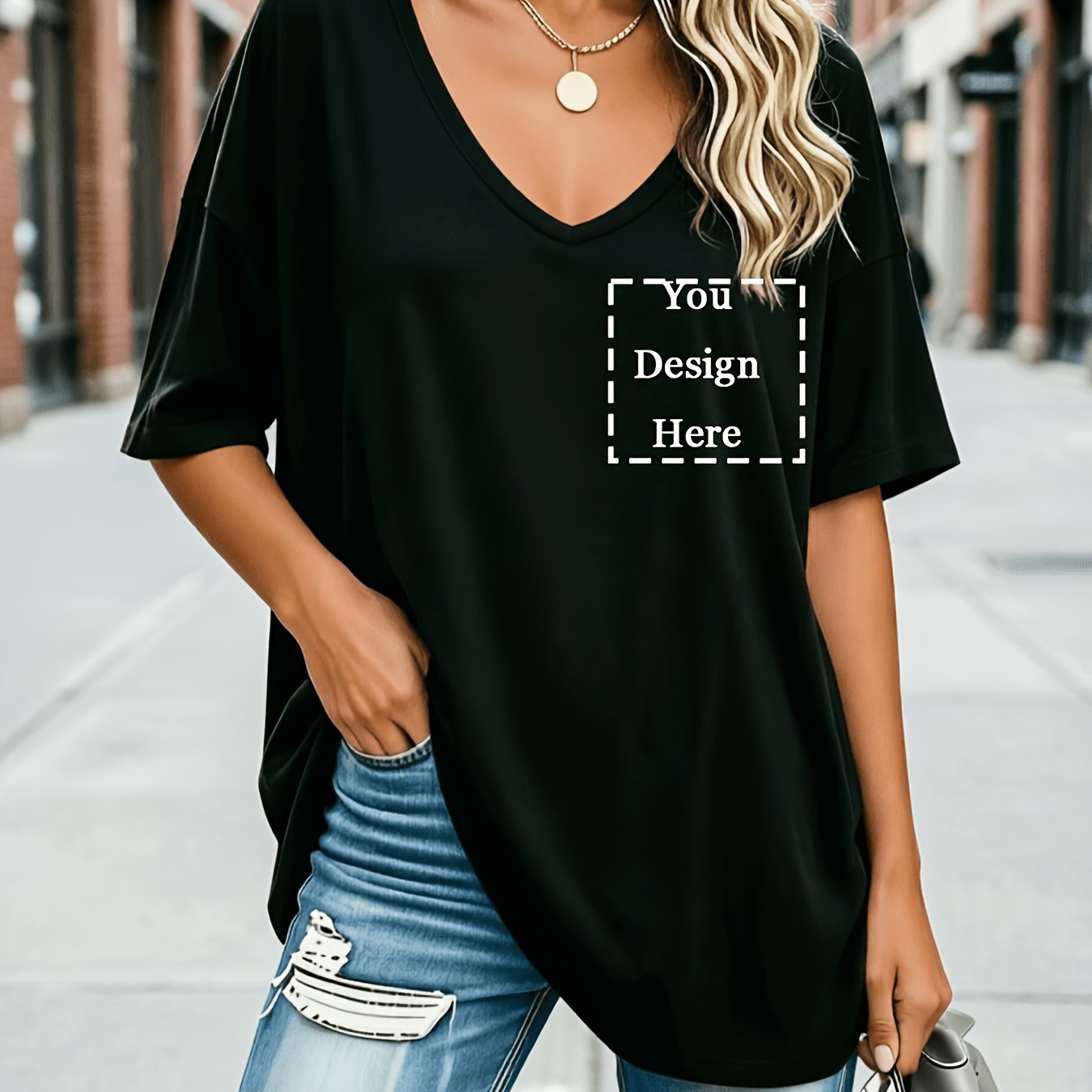 TEMU Plus Size - Plus Size - Women's Photo Text Print Plus Size T-shirt - Customizable Short-sleeved Top Featuring /logos. Machine-washable, Durable