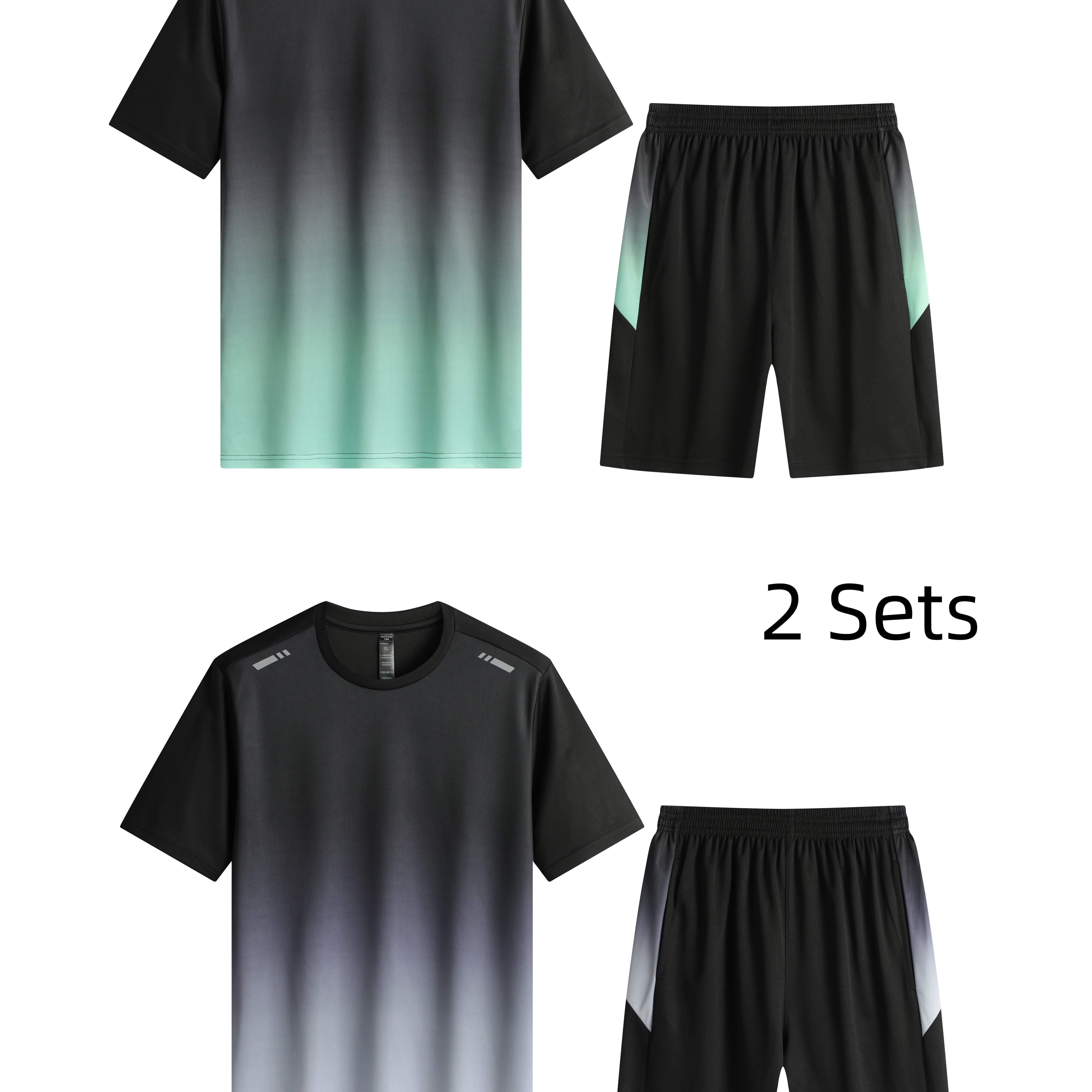 Men's Sports Gradient Color T shirt + Active Shorts + - Temu