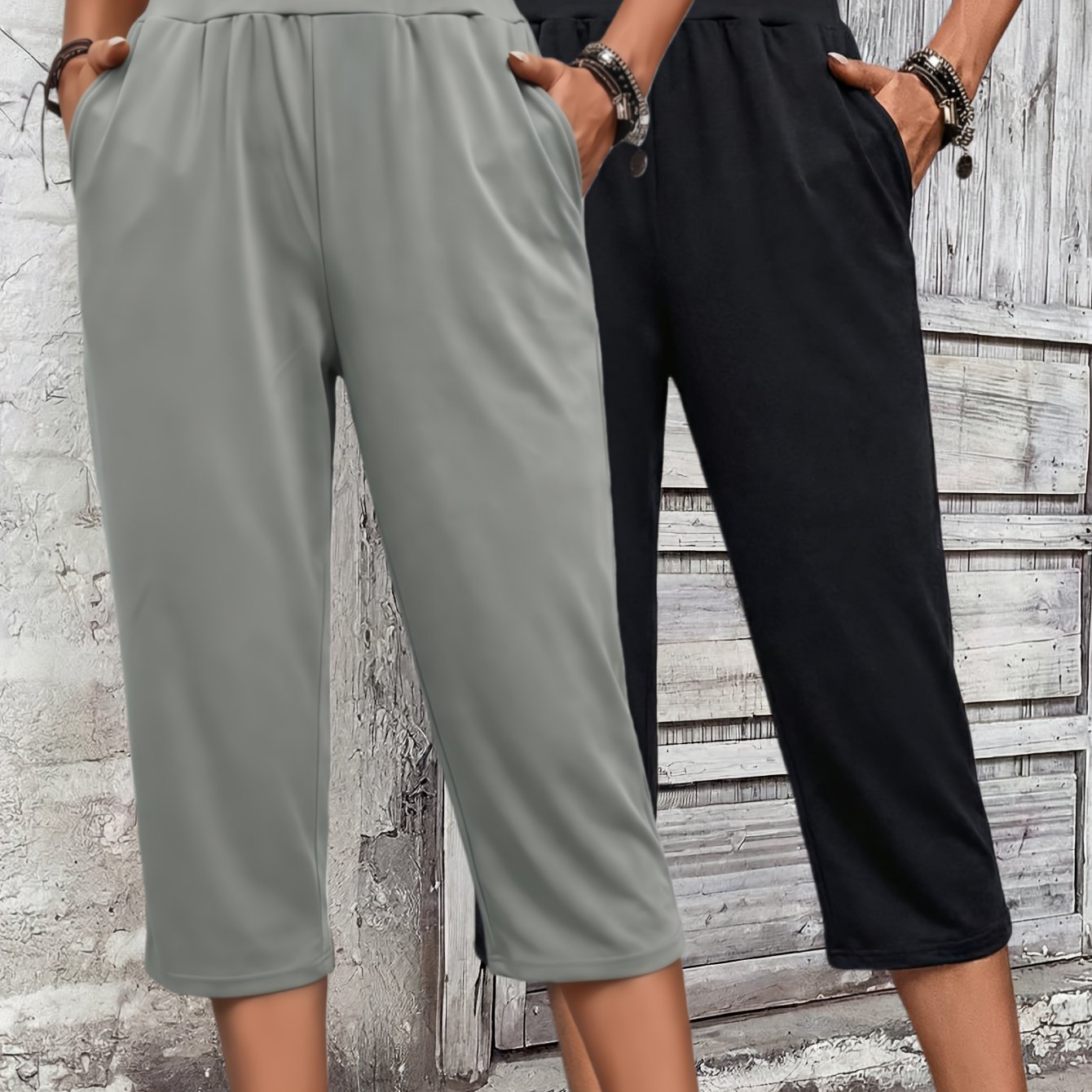 E-shop 2er-Set Damen Pucari Capri Shorts, lässige Damen-Shorts mit doppelten und elastischem Bund, maschinenwaschbare Capri Shorts