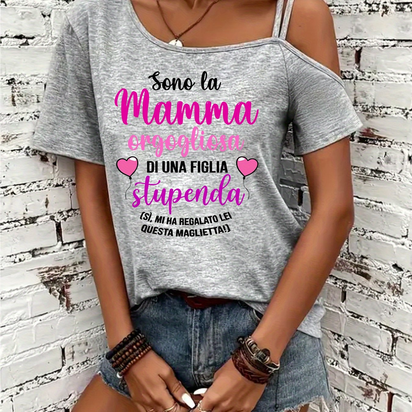 TEMU T-shirt con Stampa , Maglia Casual a Maniche Corte per Estate e , Abbigliamento da Donna