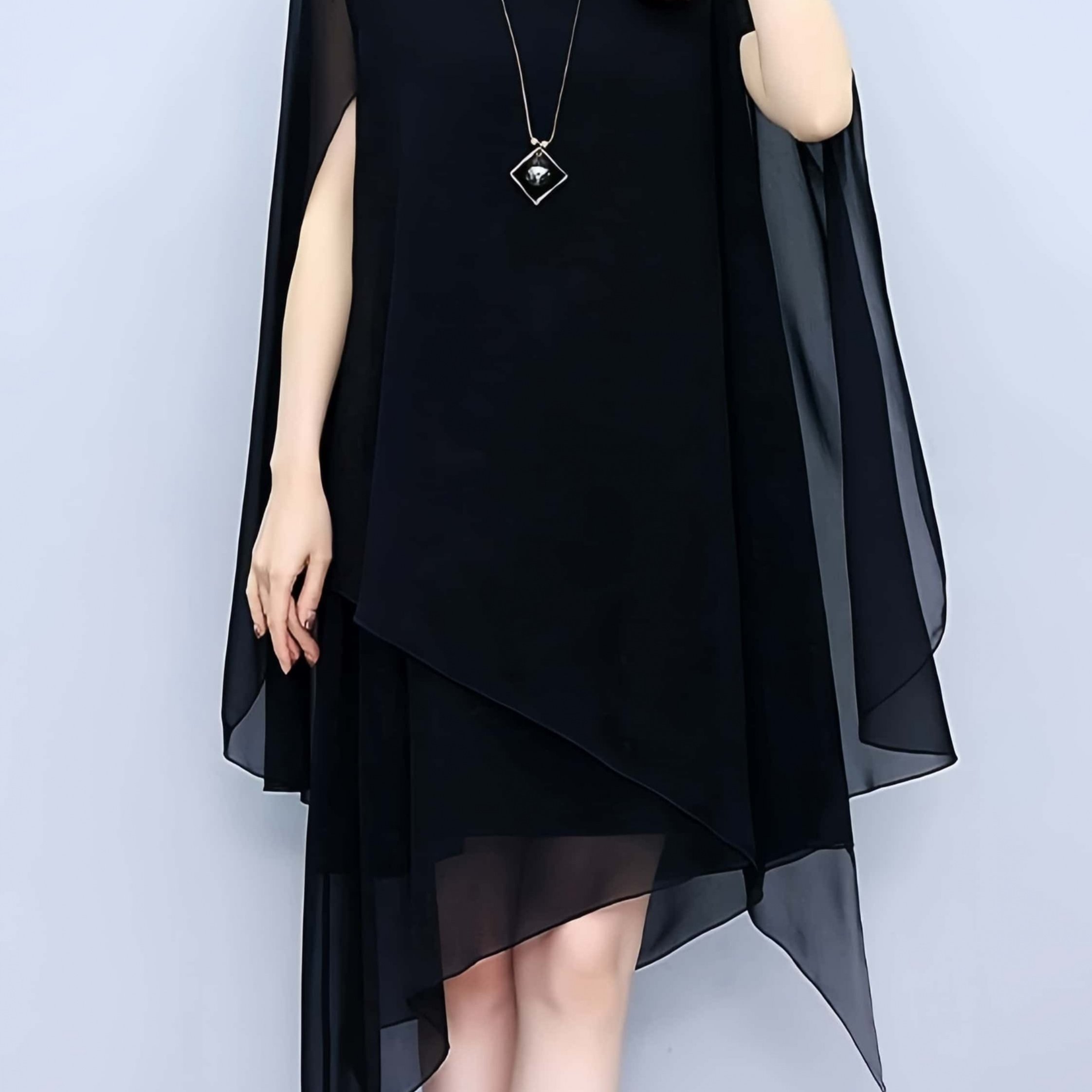 TEMU プラスサイズ、トドレス、、ア、ゆったりフィット、、高級感、ミドル丈ドレス