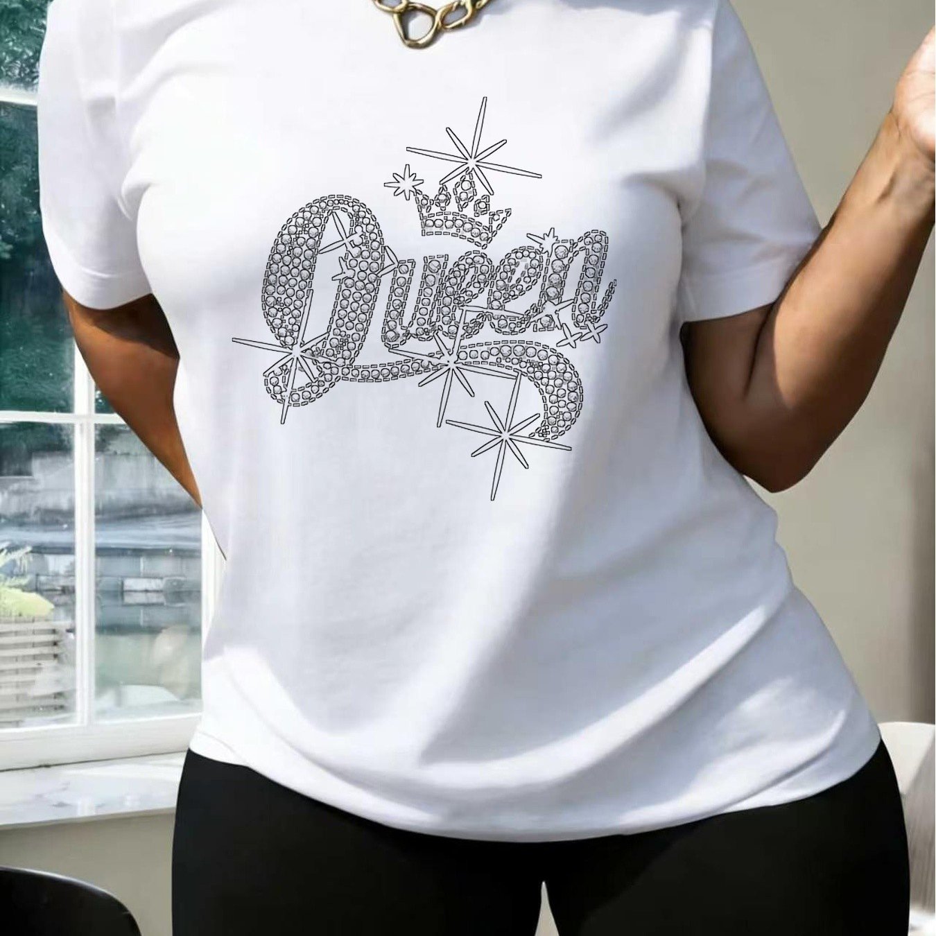 TEMU Queen Crown Graphic T-shirt With Sparkly Lettering And Perfect For Fashion- Unisex Who Love Styles. Breathable Sweat-wicking And Soft Suitable
