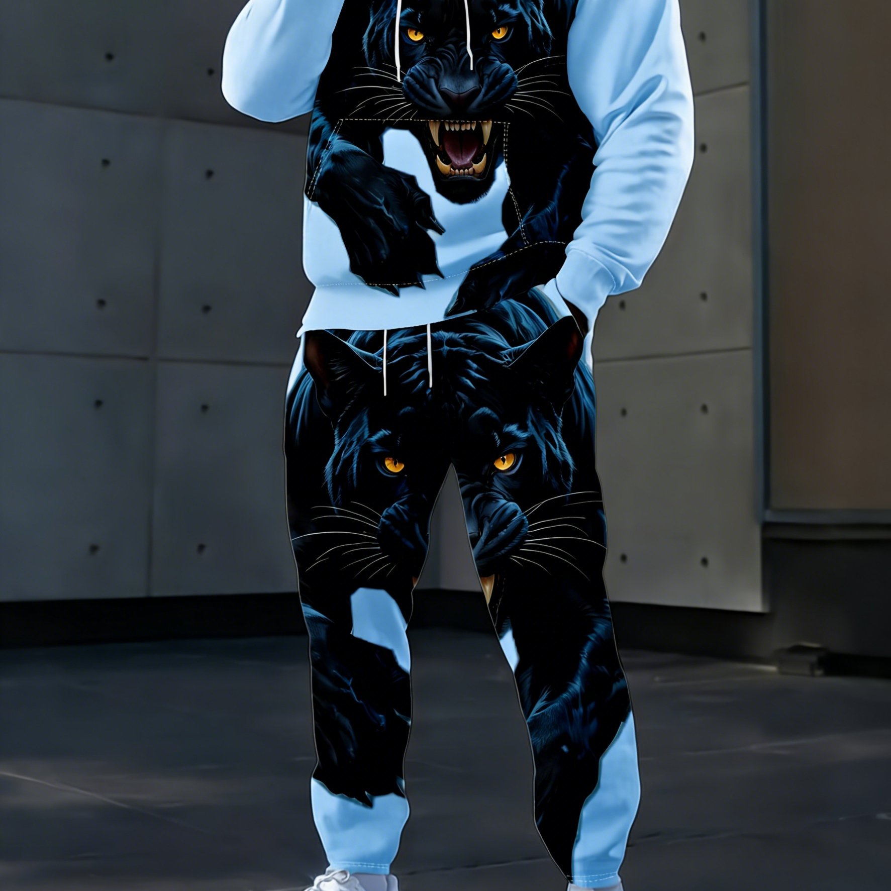 TEMU 2pcs Men's Casual Hooded Sweatshirt Set, Cool Tiger Print, Trendy And Stylish With A High-end Feel, Durable Material, Soft And Comfortable