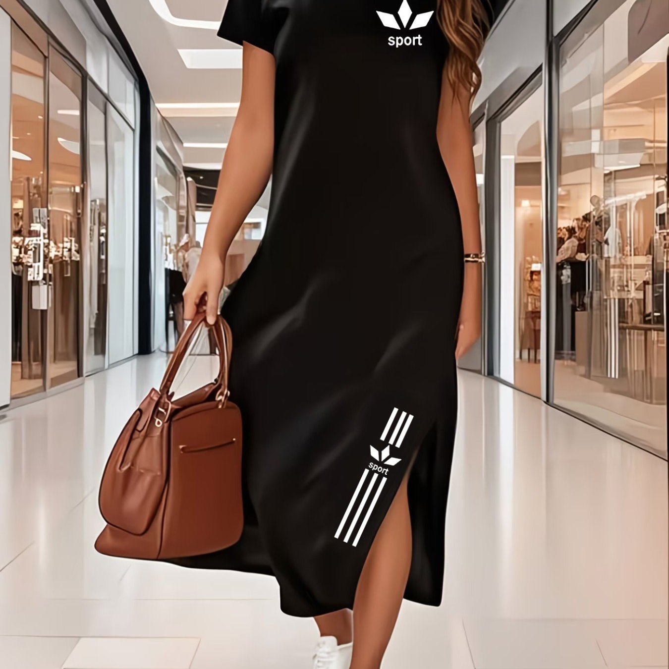 TEMU Women's Spring/summer -fit Slit S Dress, Fashion Print Short-sleeve Dress