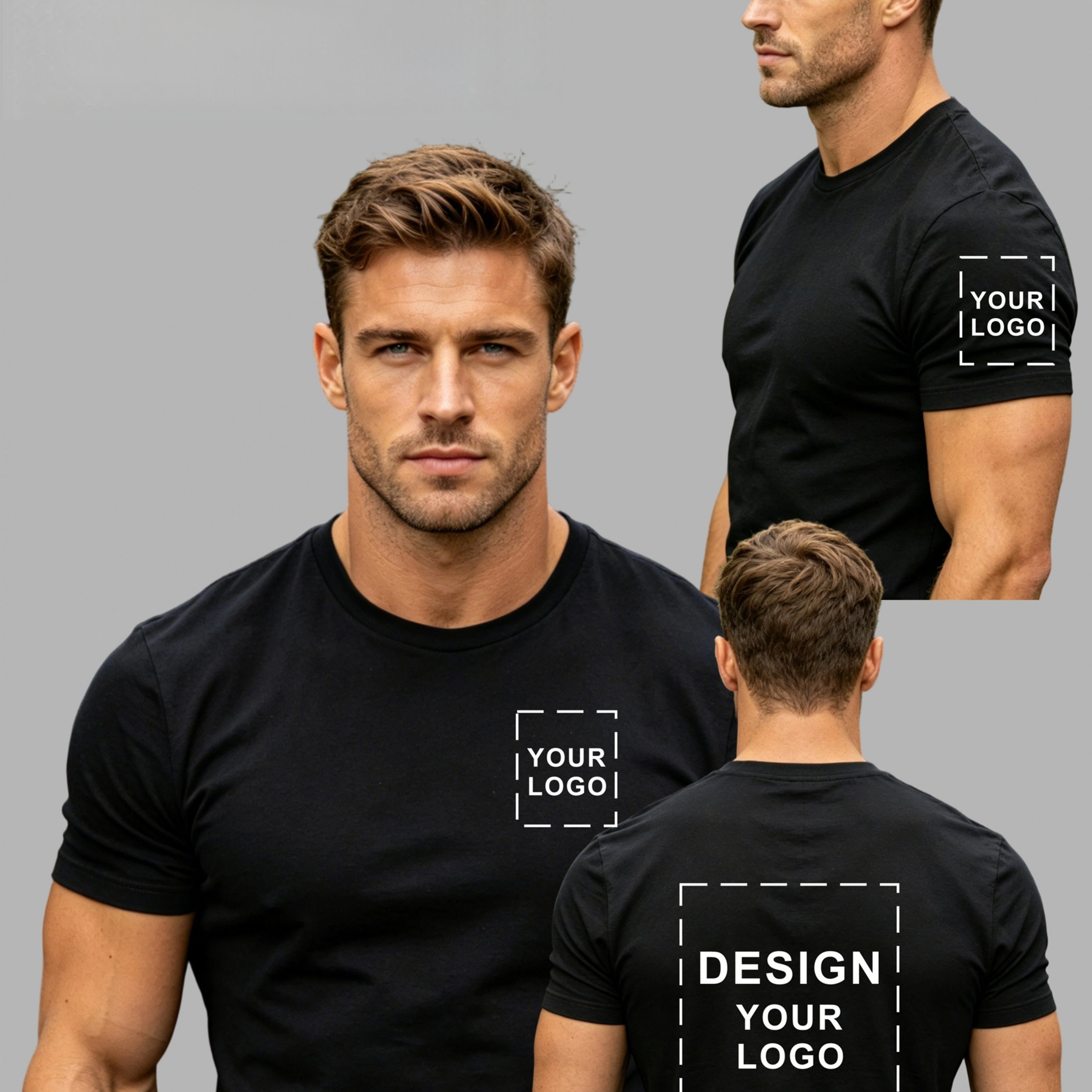 TEMU Customized Product]men's Short-sleeve T-shirt, Customizable In 3 Areas: Chest, Back, And Sleeves With Custom Logo Designs. A Fashionable Summer