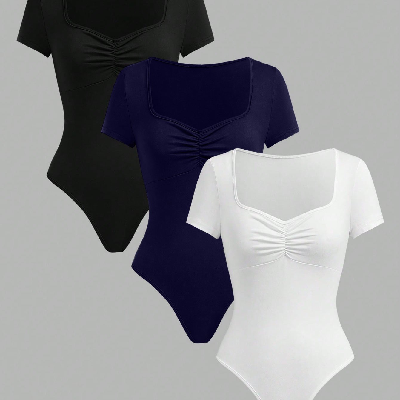 E-shop Elegantes bequemes Damen-Body mit V-Ausschnitt kurzen Ärmeln in Unifarben, Alltagskomfort-Basic-Jumpsuit, stilvolles vielseitiges Oberteil, für
