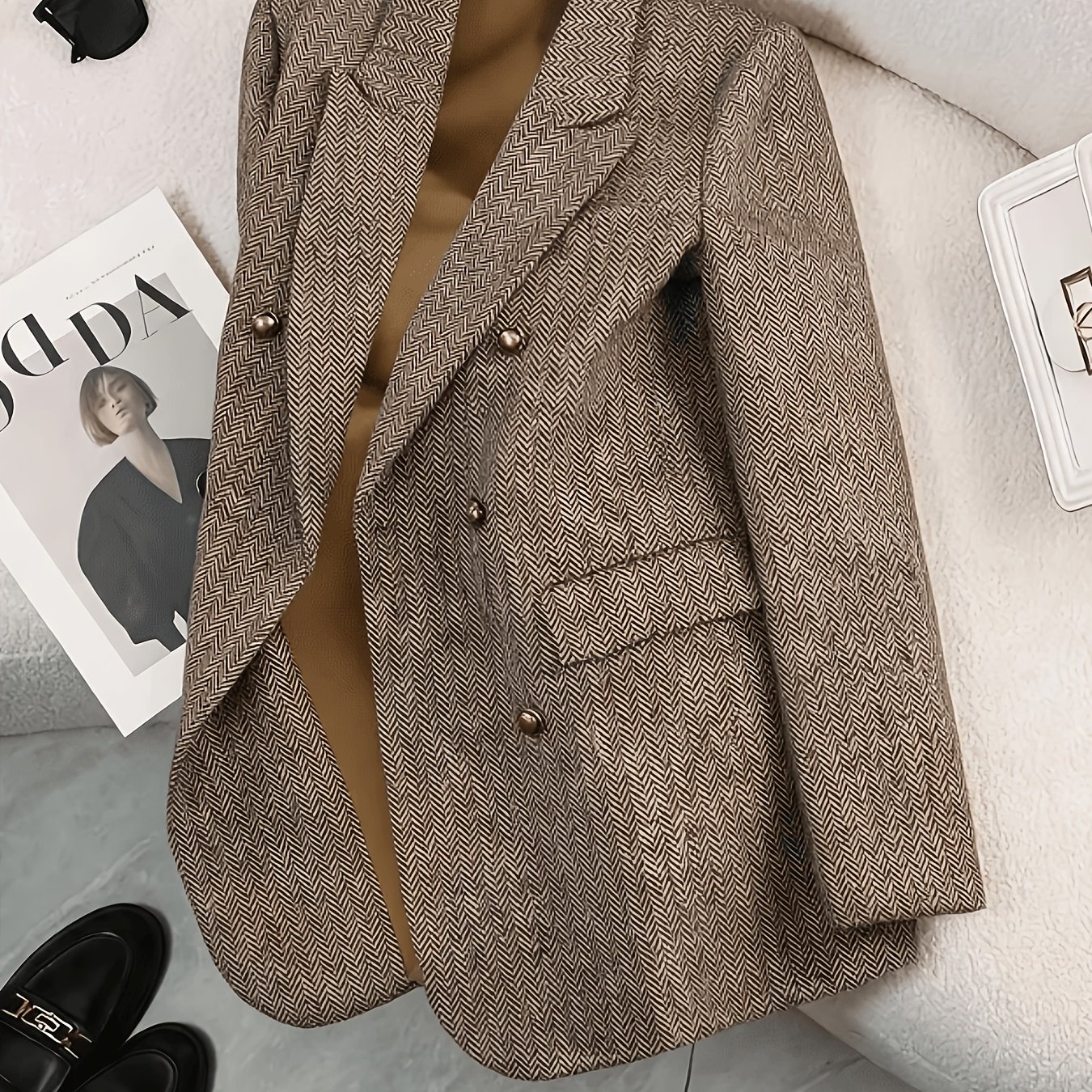 TEMU Women's Elegant Blazer Jacket - H-line Tailored Front Button Closure, Machine Washable Suitable For Office, Wedding & Daily Wear, Fall/winter