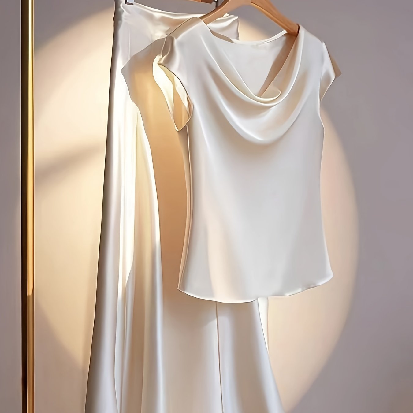 TEMU Elegant Women' Ruched Neck Top And Skirt 2pcs Set