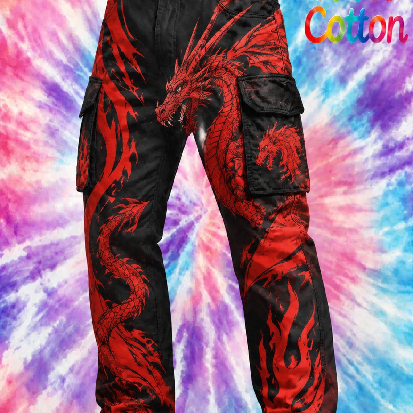 Image of 2026 Men's 100% Cotton 3d Printed Cargo Pants (no Belt): Casual And Versatile Men's Trousers Featuring A Unique Dragon , A Stylish And Trendy Everyday Street Style, Suitable For Casual And Work Wear.