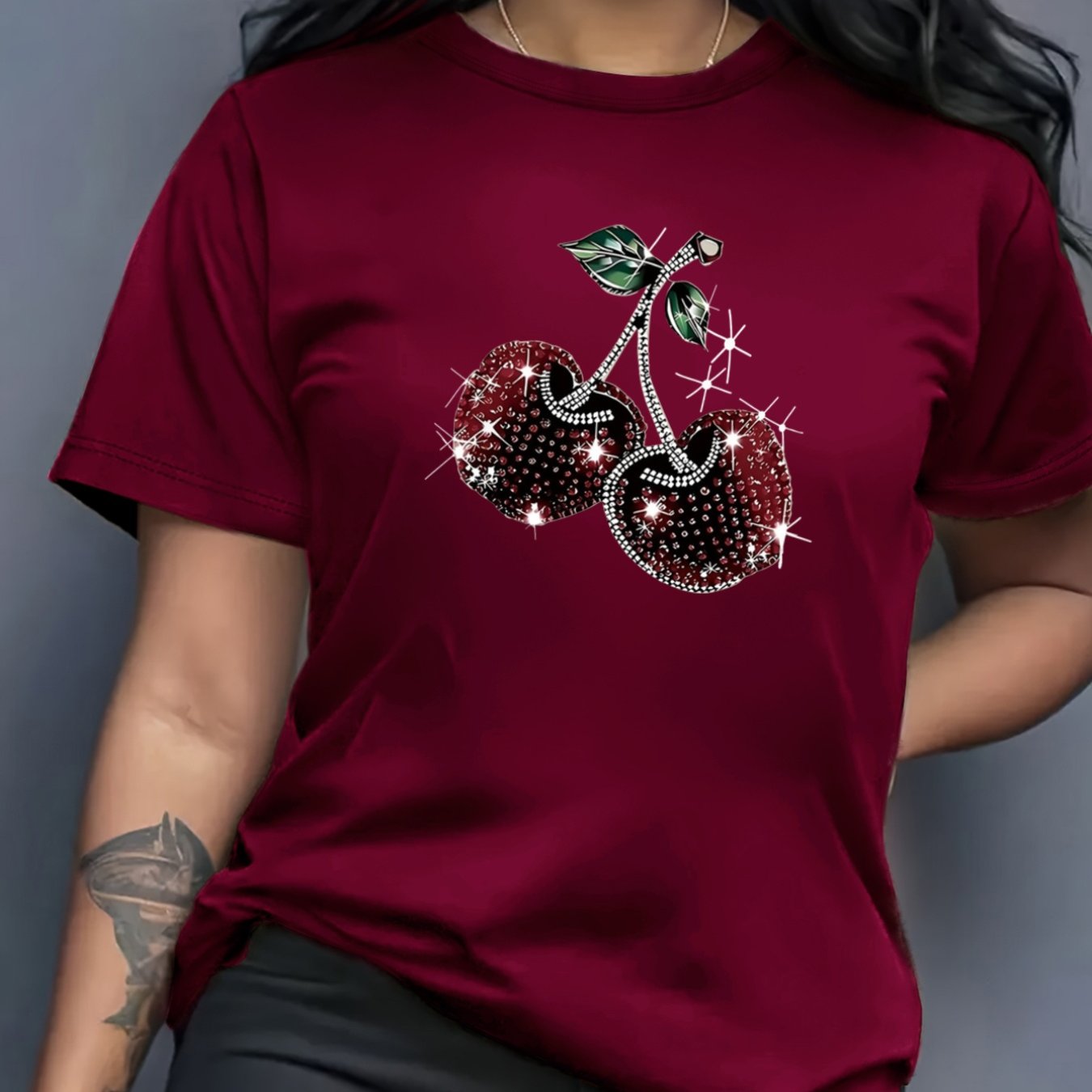 TEMU Women's Exquisite Printed T-shirt - Summer Women's Apparel, Fashionable Print, Breathable And Comfortable, Round Neck Women's T-shirt, Soft