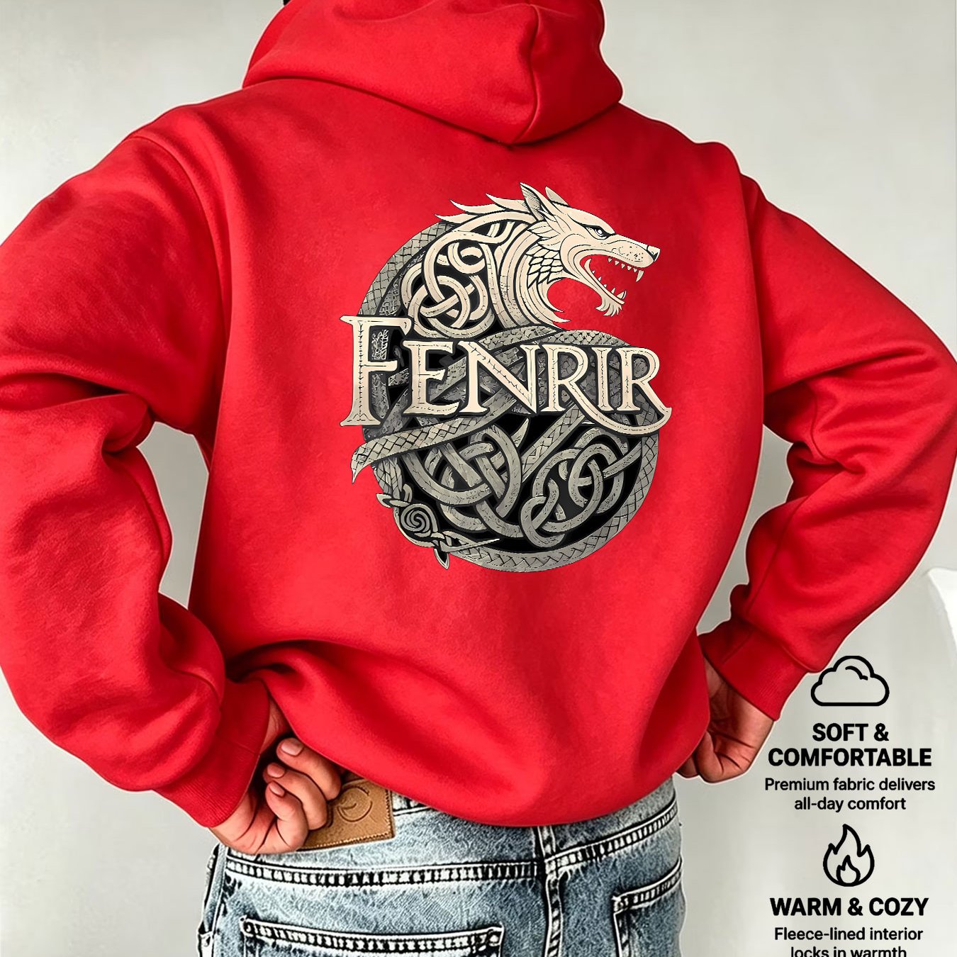 TEMU Men's Hooded Fenrir Celtic Pattern Nordic Print Western Retro Mature