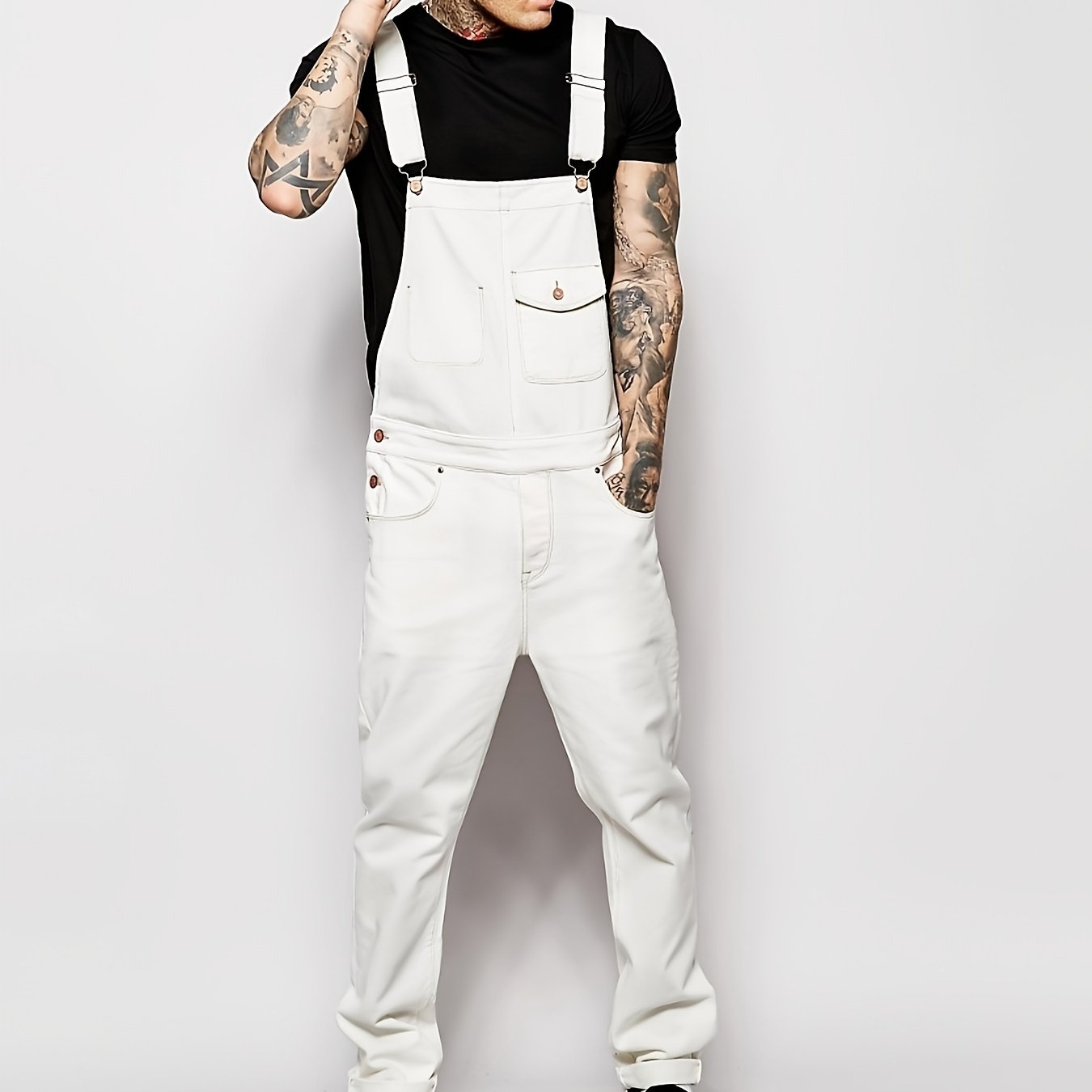 TEMU -fit Figure-hugging Men's Denim Overalls, -style Jumpsuits, Trendy High-quality Apparel