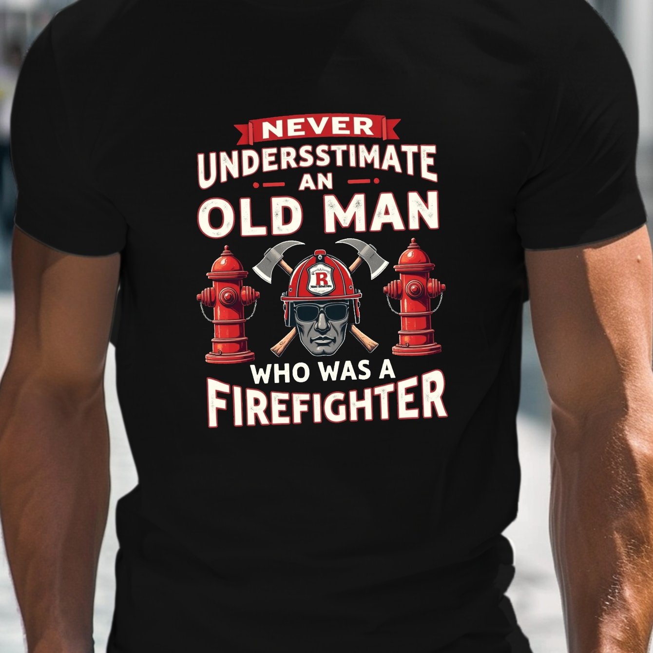 TEMU Firefighter For Man Print, Men's Round Crew Neck Short Sleeve Tee, Casual T-shirtcasual Comfy Lightweight Top For Summer