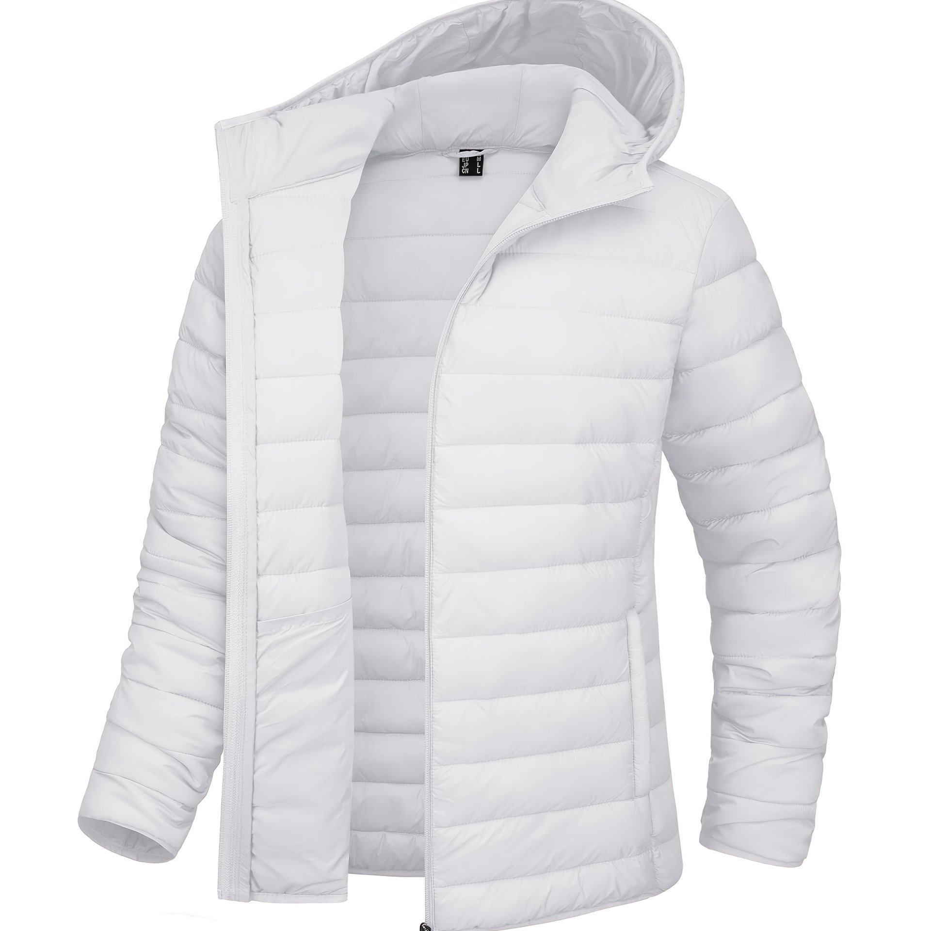 TEMU Women's Lightweight Puffer Jacket With Hood - Quilted Padded Full Zip Warm Coat With 4 Pockets - Windproof Jacket For Spring And Autumn - Soft