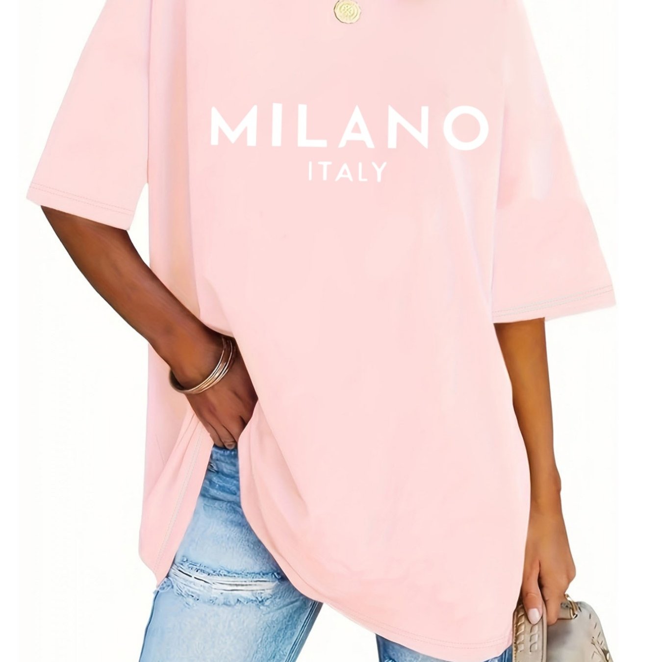 TEMU Plus Size, Pattern Print Fashion Round Neck T-shirt Plus Size