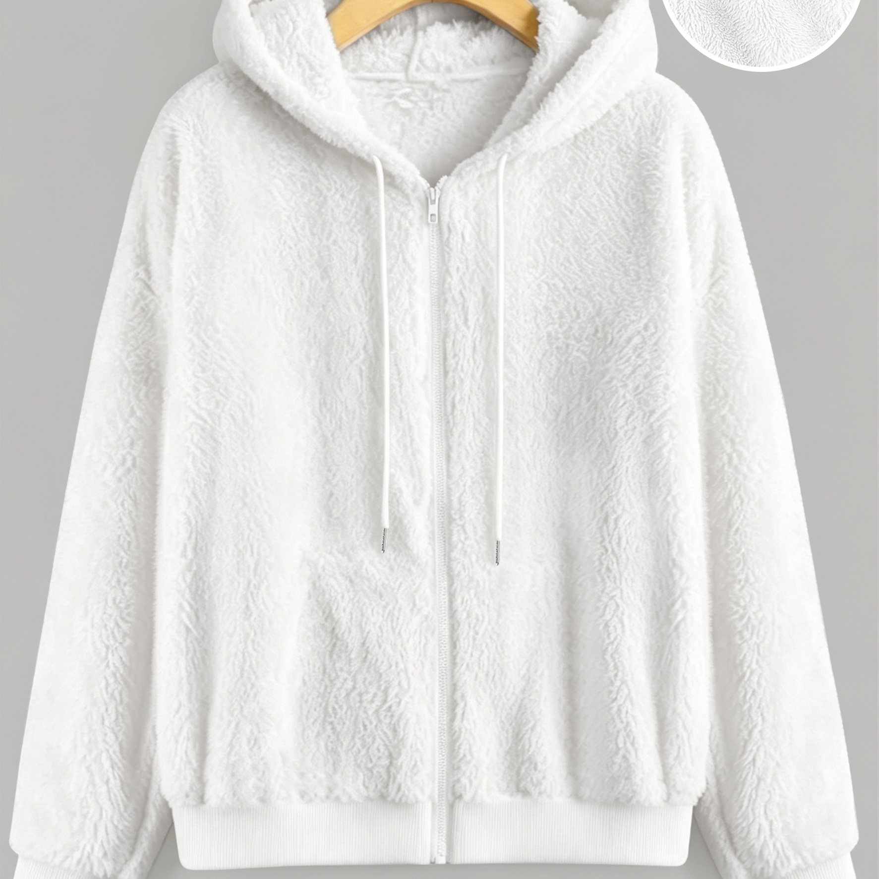 TEMU Autumn And Winter Women's Casual Hooded Warm Plush Zip-up Jacket