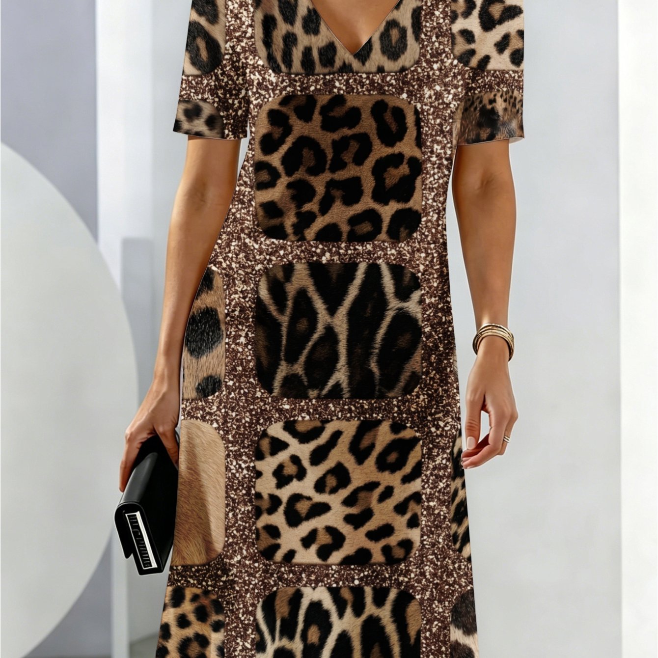 Women's Summer Dresses Leopard Print Design Dress Breathable And Comfortable Summer Wear Deep V-neck Party And Breathable