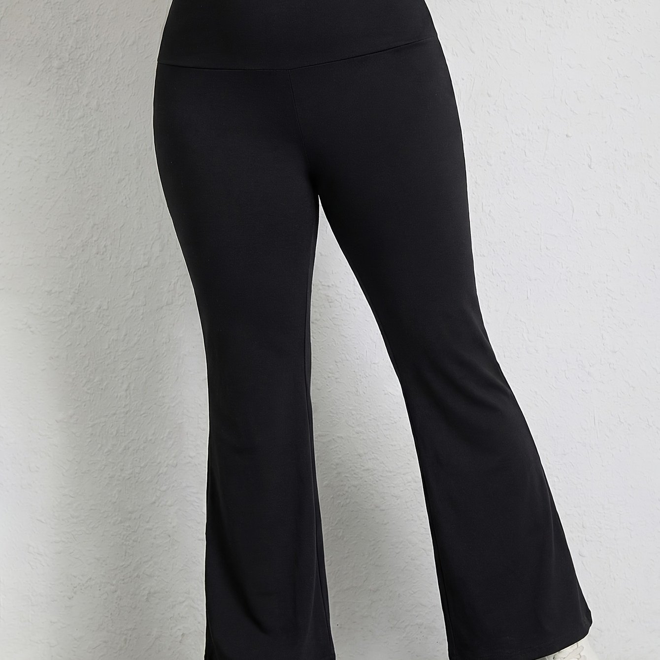 TEMU Plus Size - Plus Size - Plus Size Women's Black Leggings. Flared Pants. Casual Solid Color Stretch Trousers. Suitable For Spring And Autumn.
