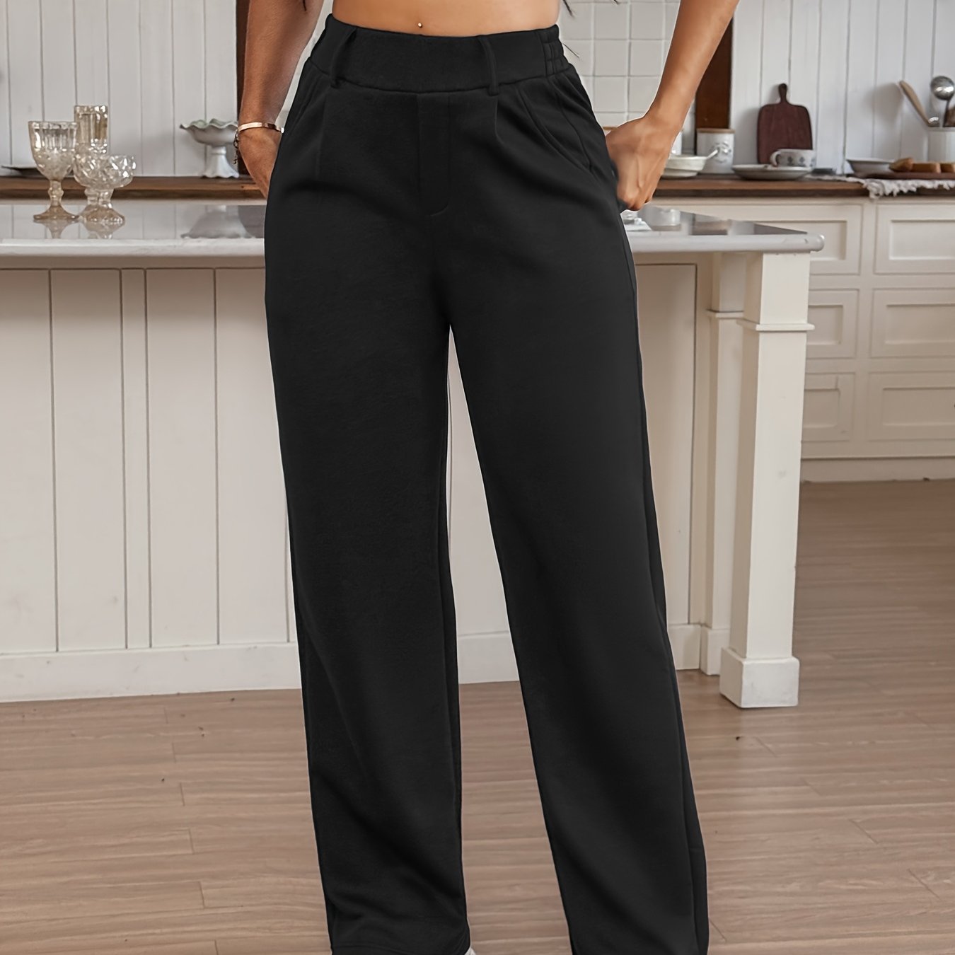 E-shop Damen Freizeithose für Frühling Herbst mit hoher Taille, 2 , dehnbarer Bund, atmungsaktiv, drapierender Stoff, Anzughose für Oberbekleidung,