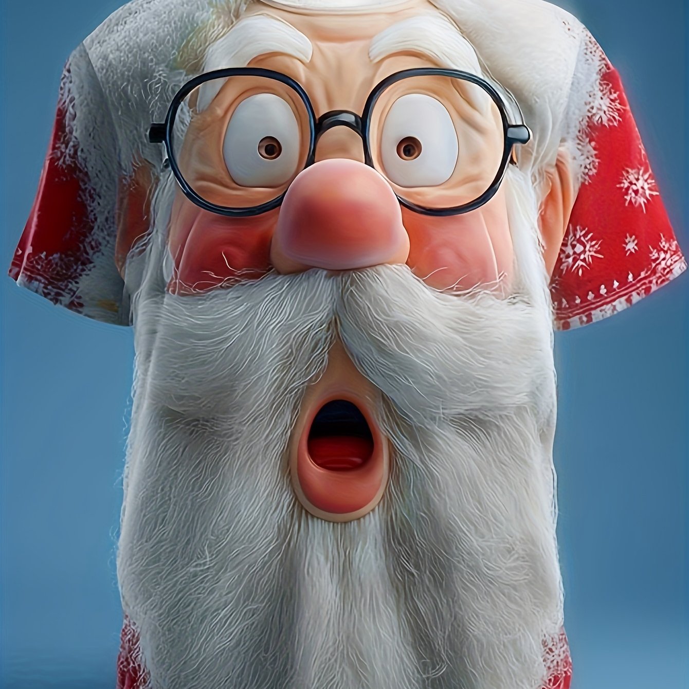 TEMU Christmas-themed Men's Stylish Round-neck Short-sleeve T-shirt Featuring A Cartoon Santa Claus With Black-framed Glasses And A , Holiday