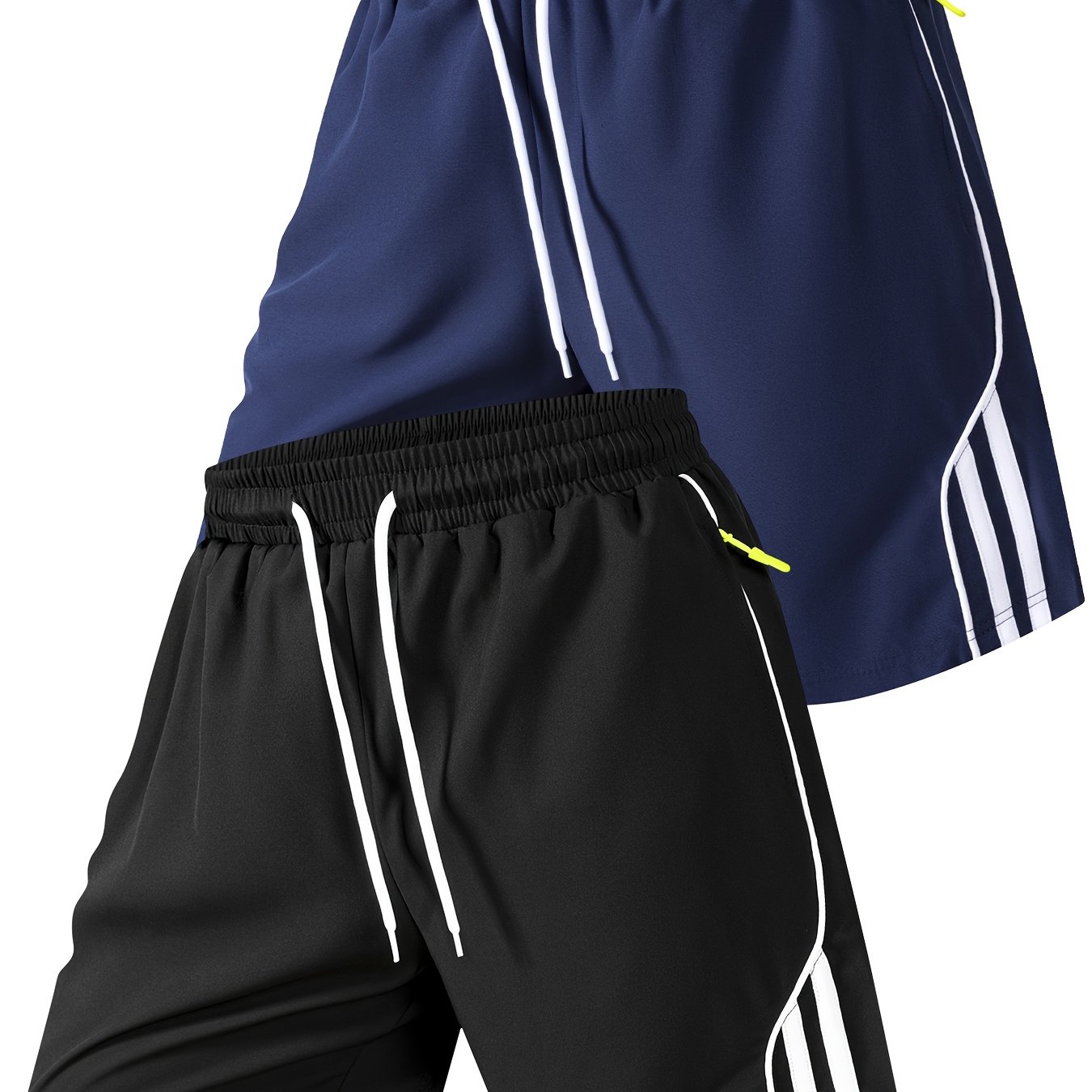TEMU Set Of 2 - Men's Quick-dry Breathable Casual Sports Shorts, Featuring A Stylish Striped Design, Equipped With Zip Pockets And Drawstrings,