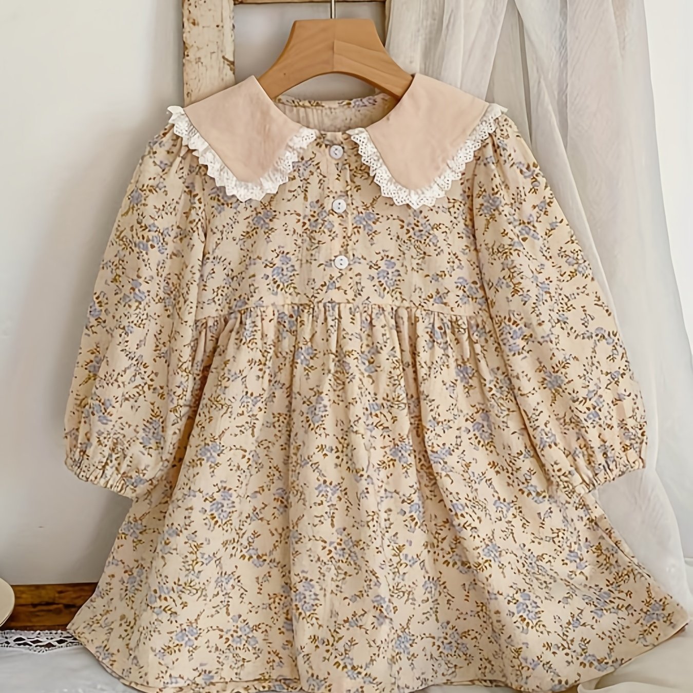 A6014 Spring/autumn Korean Style Floral Lace Peter Pan Collar Girls' Dress