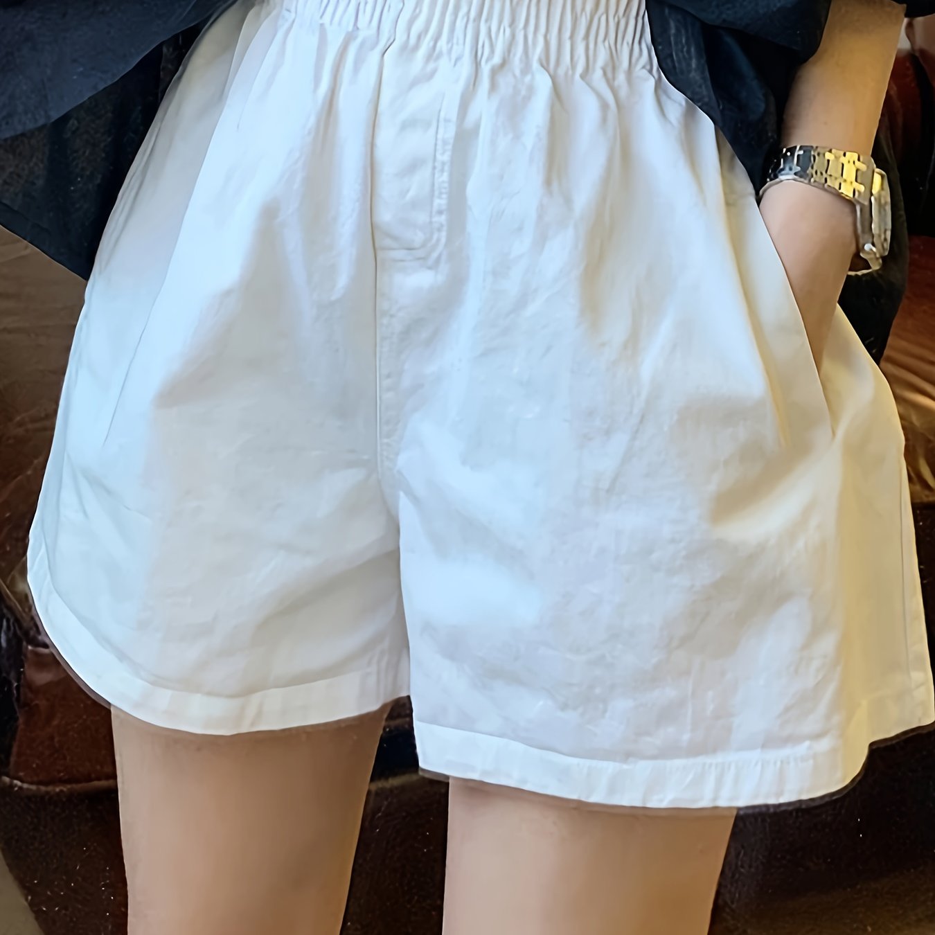 TEMU Casual Elastic Waist Loose High Waist Wide Leg Shorts