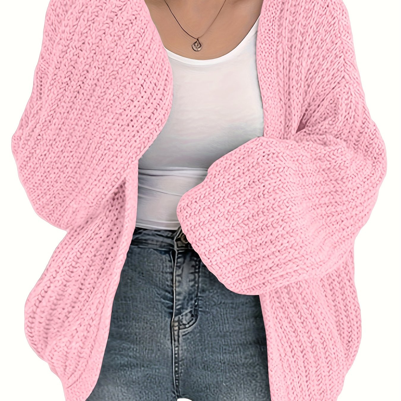 TEMU Dicker Damen-Strickpullover mit Ballonärmeln, Unifarben, lässiger und lockerer Pullover