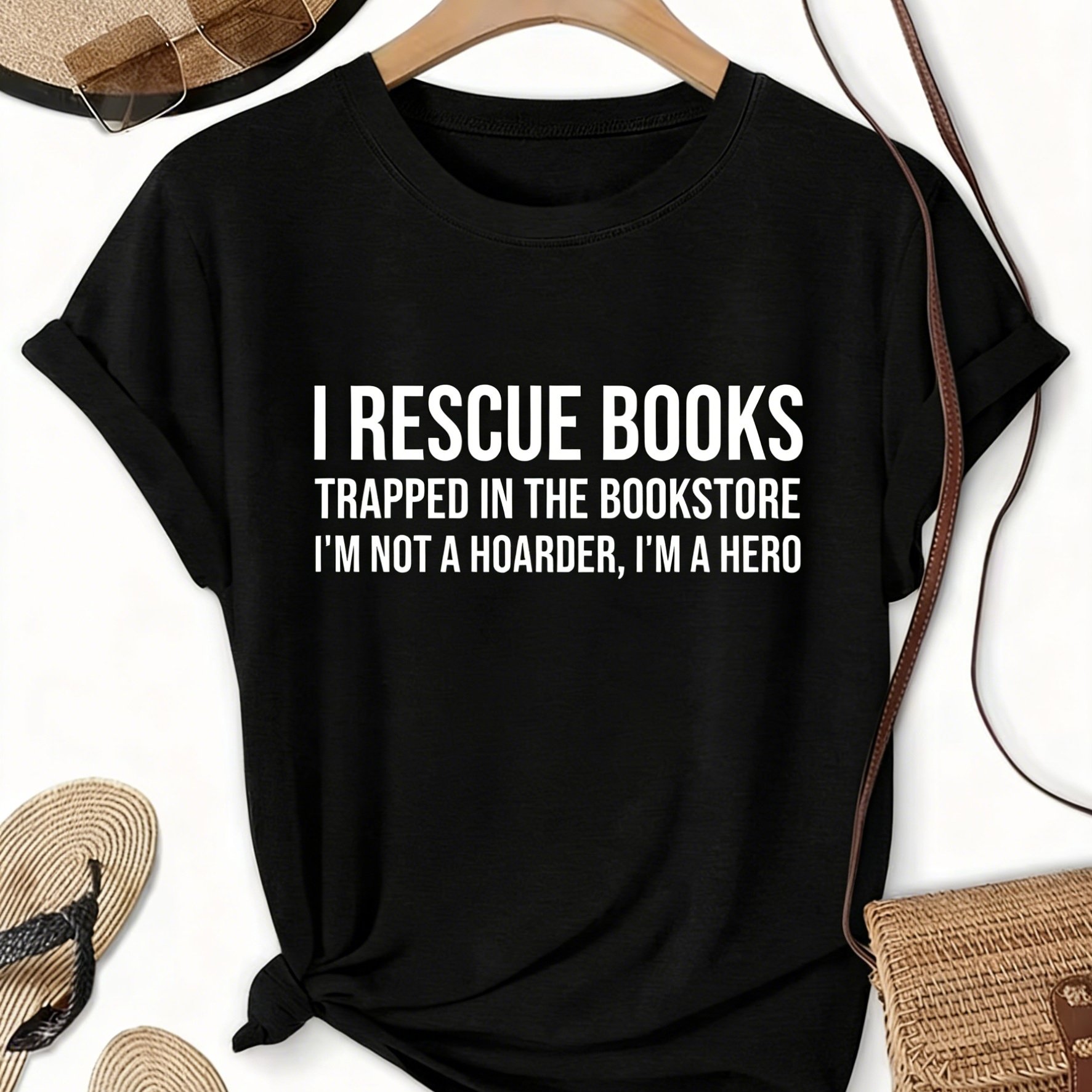 TEMU Women's Funny Book Lover T-shirt - " Books" Slogan Tee, Librarian, Author, Book Lover - Soft Crew Neck Short Sleeve Casual Top - Perfect